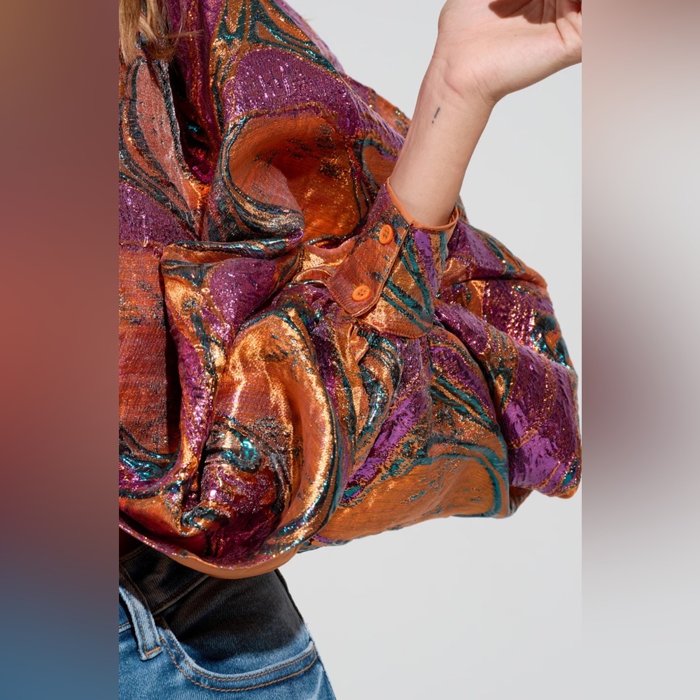 Colorful Brocade Long Sleeve Puff Blouse ✨ - Picture 6 of 7
